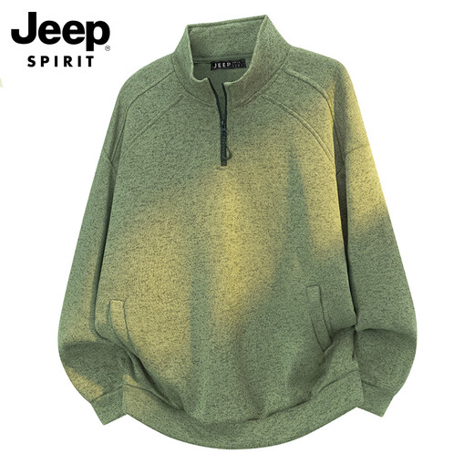 JEEP SPIRIT Jeep half-zip stand-up collar sweatshirt men's spring American men's long-sleeved top men's light green XL