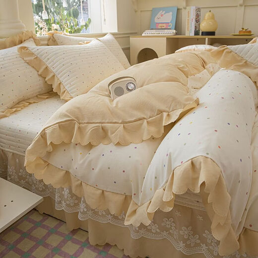 Fantasy French lace knitted double-layer gauze quilt cover three-piece single and double quilt cover princess style floral single and double quilt cover min gray single quilt cover 200x230cm