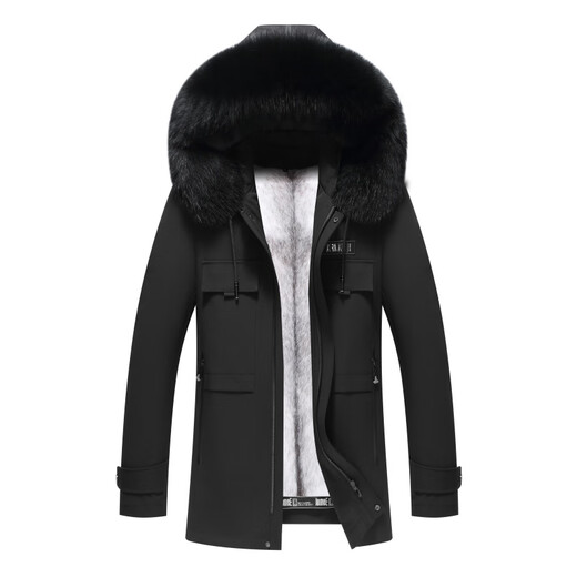 CHEVALPES international first-line brand 2025 new winter parka men's short mink liner with fur integrated mink fur black fox fur collar + mink liner L 175