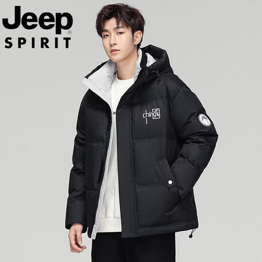 JEEP Мужской зимний утепленный короткий пуховик JEEP Jeep International, новинка 2025 года, молодежная теплая куртка белого цвета, L Рекомендуемый размер (121-135Jin Jin равен 0,5 кг)