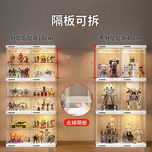 Fantasy figure display cabinet transparent storage box with light for home use UK and Hong Kong LEGO model stand LD light 5 grids (US plug-in model)