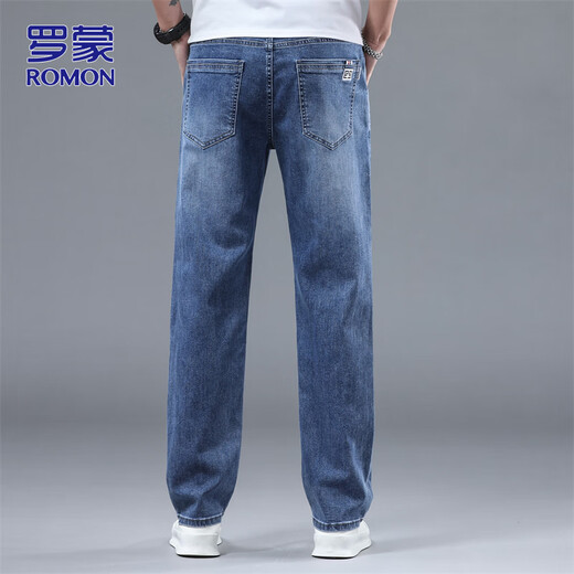 ROMON Jeans Men's 2026 Spring New Loose Straight Pants Men's Trendy Casual Pants White Blue 36