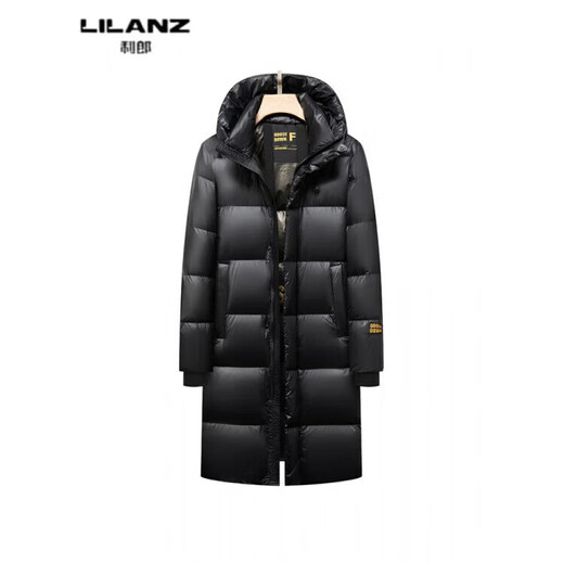 LILANZ high-end black gold 90 goose down down jacket mid-length winter thickened and warm men's Korean style casual hooded outer black 8251 14XL (90) 180-(recommended 145-160Jin Jin equals 0.5 kg