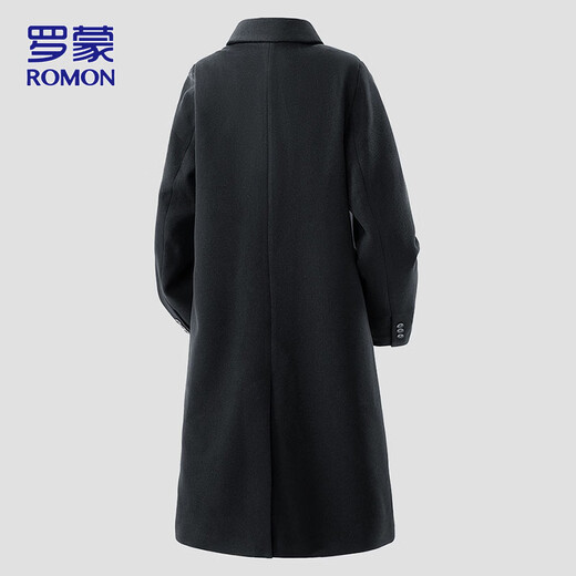 ROMON windbreaker men's woolen coat winter casual warm lapel loose mid-length coat black 2XL