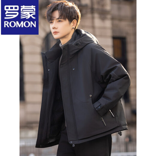 Мужская зимняя пуховая куртка ROMON с капюшоном, новый стиль, утолщенная и теплая уличная куртка, рабочая куртка, черная, XL, вес 140-160Jin Jin, вес 0,5 кг.