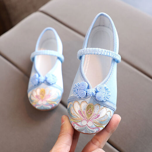 Yu Jin embroidered shoes for girls ancient costume princess embroidered shoes Chinese style old Beijing children's cloth shoes Hanfu shoes dance shoes W622 white 36 inner length 22.3