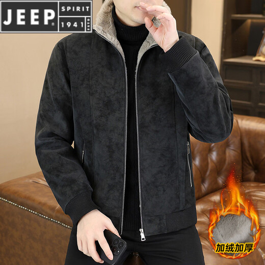 JEEP SPIRIT Зимняя кожаная куртка с меховым воротником Мужская бархатная утепленная повседневная мотоциклетная кожаная куртка Корейский стиль Модная и красивая цельная меховая куртка серого цвета 4XL