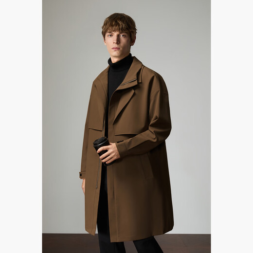 HECHTER Men's Business Casual Long Lapel Windbreaker Easy Care Jacket Men's Khaki - Hot Selling Color L (50)