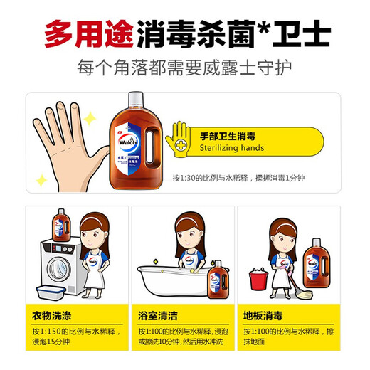 Walch Concentrated Disinfectant, Household Clothing Sterilization, Skin Pet Toy Sterilization, 2Lx3 Bottles of Multi-Purpose Disinfectant Water