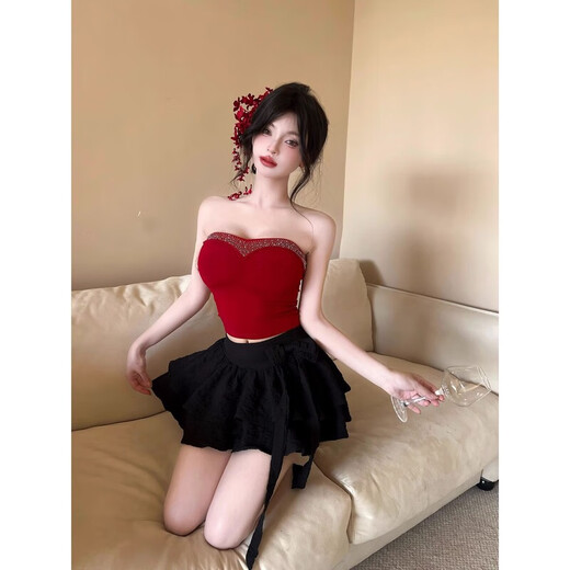 Lianxin's high-end heavy-duty diamond-encrusted tube top with breast pads for women to wear outside and for hot girls to wear short bottoming shirt vest black diamond-encrusted tube top with breast pads L suitable for 100-120 Jin Jin equals 0.5 kg