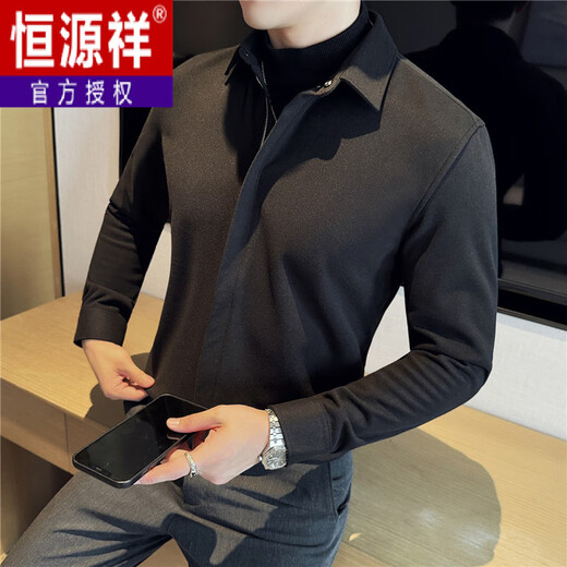 Hengyuanxiang sweater shirt fake two-piece men's autumn and winter men's clothing 2025 new woolen warm zipper long-sleeved shirt jacket black M