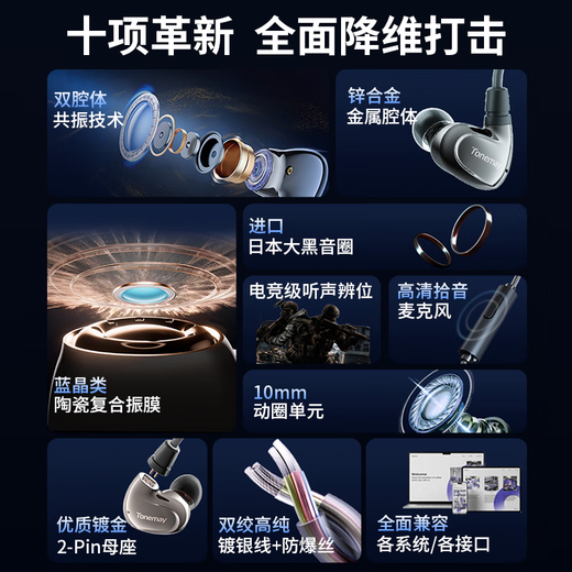 Tangmai Lingyun HiFi gaming headset wired in-ear delta mobile e-sports dedicated headset for audio positioning audiophile grade replaceable cable type-c to 3.5mm with microphone