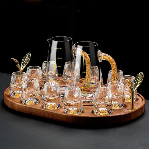 Zailu gold foil white wine cup set diamond faceted crystal glass wine dispenser creative household small mouthful of spirits wine cup gold foil 8+8 gold foil 15ml cup + gold foil 100ml wine dispenser