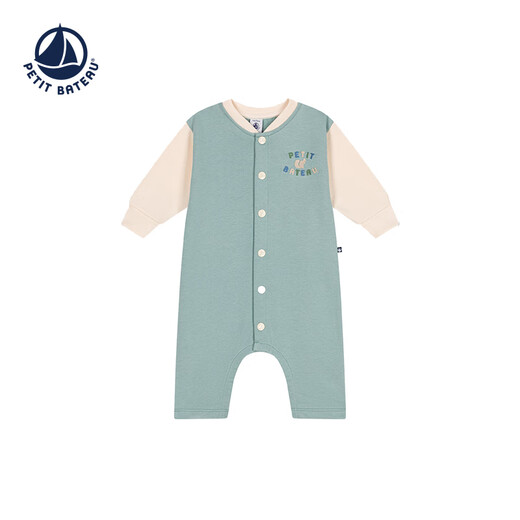 PETIT BATEAU French dinghy children's clothing infant baby long-sleeved cotton jumpsuit A0BKW green/beige 80cm