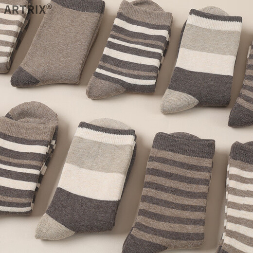 Brown terry women's autumn and winter socks for women, mid-length warm mid-length adult plus velvet thickened winter towel, brown strips, one size fits all, 10 pairs (women's size 35+40)