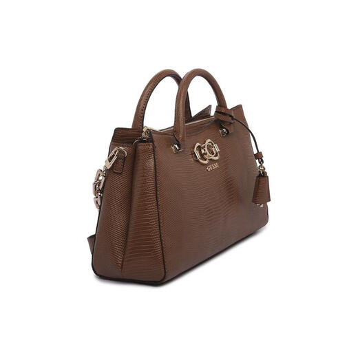 GUESS women's handbag zipper closure removable shoulder strap multi-compartment design lightweight carry brown crocodile pattern Braun ONE SIZE