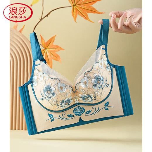 LangSha Beauty Salon Adjustable Anti-expansion Embroidered Underwear Women's Push Up Small Breasts Thick Showing Large Side Breasts No Wires Bra Peacock Skin 75A 34B