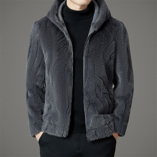 Lilang Lilang Men's Fur Hooded Coat 2024 Winter Casual Reversible Shenandoah Mink Fashion Fur One-piece Warmth Black M 48/170