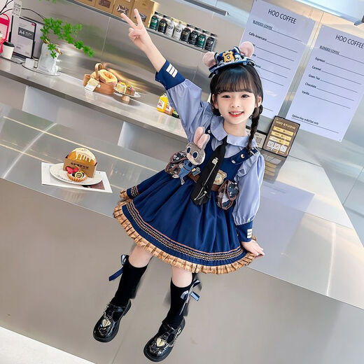 Parmaito Rabbit Police Officer Skirt, Girls Lolita Princess Skirt, Children's Disney Rabbit Police Officer Skirt, Fashionable Girl, Complete Set (Including All in the Picture) 100 Collection Order and Get a Tie