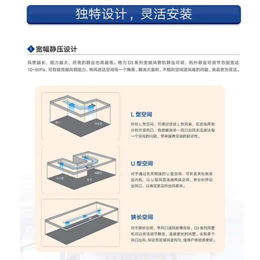 Gree (GREE) 3 HP duct machine one-to-one D series 1/2 HP variable frequency heating and cooling central air conditioner embedded commercial wholesale office mall thin ceiling air conditioner static pressure adjustable subsidy 3 HP variable frequency heating and cooling 30-40 square meters - commercial premises - installation included