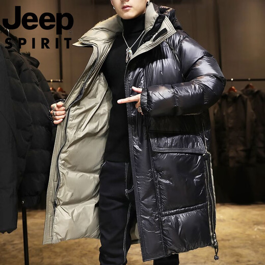 JEEP Глянцевый пуховик Jeep International средней длины, мужская зимняя утолщенная теплая одноразовая повседневная куртка с капюшоном черного цвета M 125Jin Jin с точностью до 0,5 кг