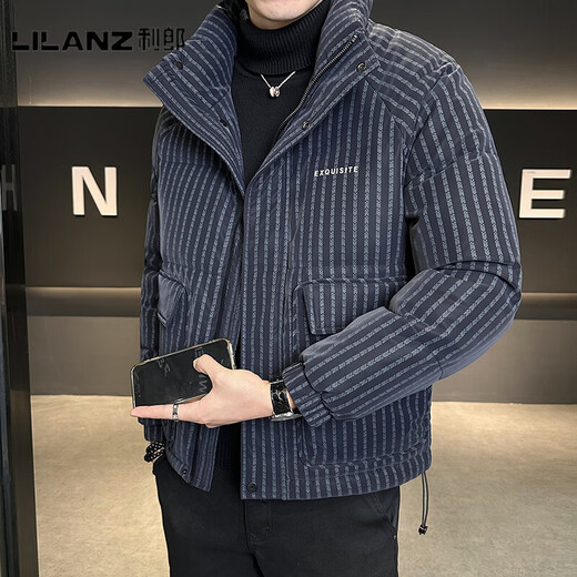 利郎（LILANZ）官方羽绒服男款竖条纹高端免洗2025新款痞帅保暖防寒服休闲外套冬 藏青色-旗舰款 3XL (175-190)斤