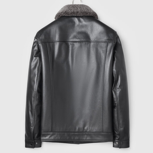 Haining leather jacket first-layer cowhide jacket with velvet and removable wool collar with thickened black M