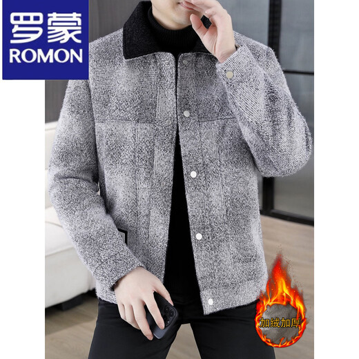 罗蒙（ROMON）毛呢外套男冬装2025新款潮流休闲轻熟风加绒加厚呢子夹克男装上衣 浅灰色 2XL