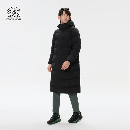 KOLON SPORT Long weight down jacket for men and women, outdoor casual windproof and water-repellent hooded goose down jacket