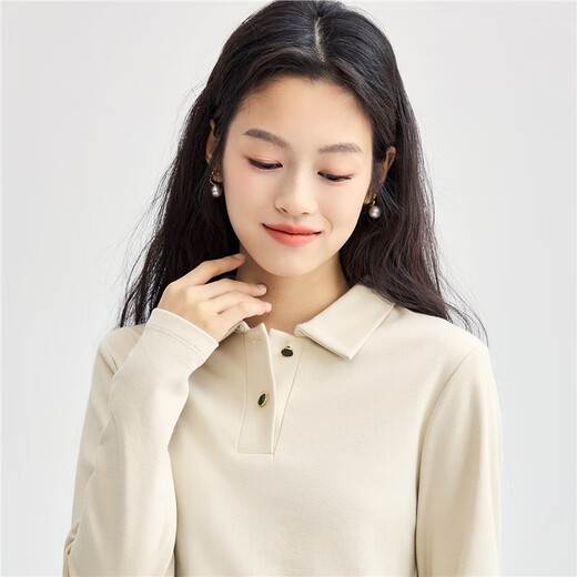 Giordano long-sleeved Polo shirt for women new style pure cotton simple solid color metal button lapel top for women 05314783
