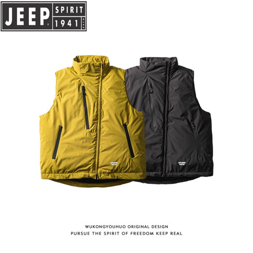 JEEP SPIRIT美国正品冬季复古山系户外羽绒马甲男潮牌保暖羽绒服外套P95 芥末绿 XL