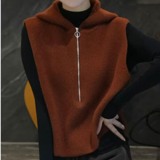2025 new autumn pullover solid color lazy style half-zip top for women CSqy lazy style hooded vest jd khaki one size 80-160Jin Jin equals 0.5 kg can be worn