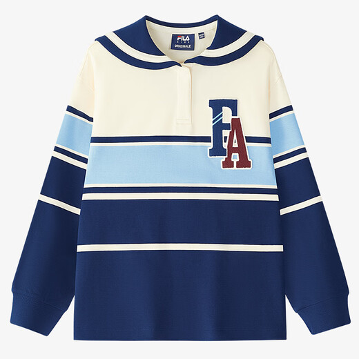 Fila Children's Clothing Children's Stretch Knitted Lapel Top 2024 Autumn and Winter New Style Pullover Sweatshirt for Girls and Adults Egg White-IV 150 cm