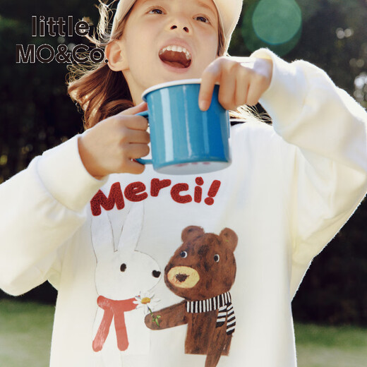 Little MO&Co.little moco children's clothing 26 spring new style boys and girls original bunny bear print sweatshirt long-sleeved top off-white 160 160/76