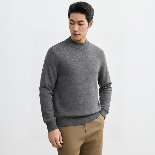 Hengyuanxiang 49.6% wool wool sweater autumn and winter new style plus velvet middle-aged men's sweater knitted top red New Year ice green M /170/88A
