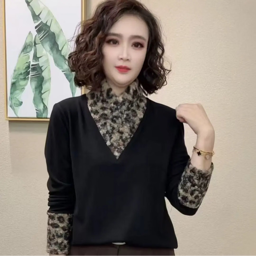 2025 Winter long-sleeved women's slim-fit regular style fashionable T-shirt tops black 3XL recommended weight 130-140Jin Jin equals 0.5 kg