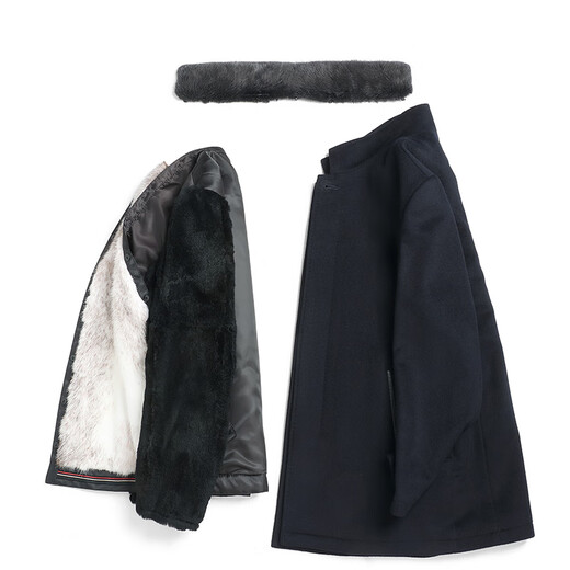CHEVALPES international first-line brand pie overcome men's fur one-piece stand-up collar imported mink lining mink coat full mink navy blue mink with mink + rabbit fur sleeves M 165