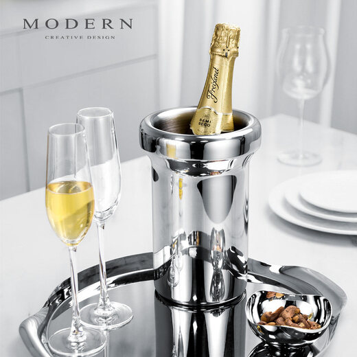 MPPMCK Nordic personality 304 stainless steel ice bucket modern MODERN light luxury creative champagne bucket red wine chilled double-layer ice ice bucket with lid