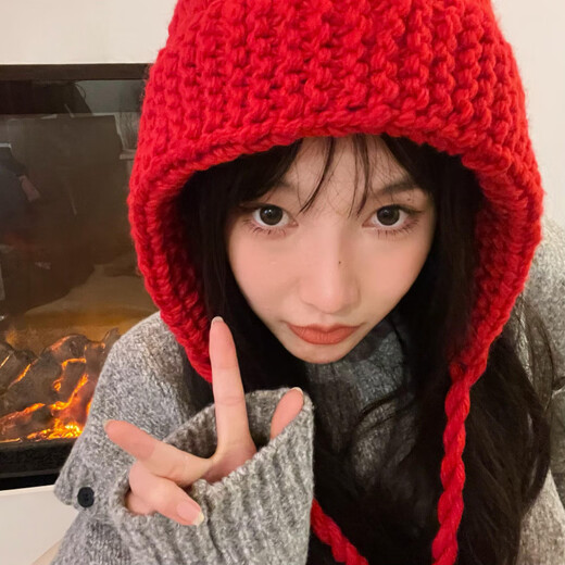 Shang Xuan Korean style autumn and winter Baotou hat women's warm knitted hat woolen hat fashionable face small Japanese trend big red one size