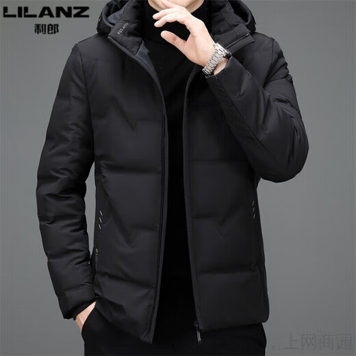利郎（LILANZ）男装连帽服冬季加厚保暖中青年男士休闲短款防寒羽绒服外套 W2186黑色 M 170
