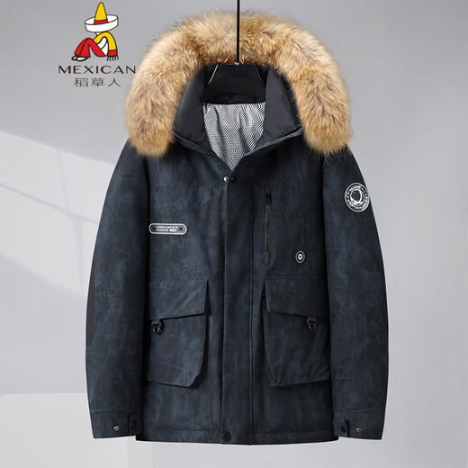 Пугало больших размеров, новый пуховик с меховым воротником, мужской повседневный зимний теплый пуховик средней длины, утепленная мужская одежда 25-69, черный пуховик 6XL — рекомендуется 200-230Jin Jin равен 0,5 кг