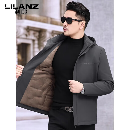LILANZ Dad Autumn and Winter Men's Jacket 2025 Autumn New Middle-aged Jacket Men's Casual Hooded Down Jacket Top Gray M 170/48 Recommended 115-130 Jin Jin equals 0.5 kg