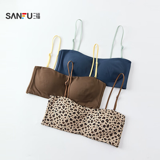 SANFU thin cup no wire push-up bra, one-line chest-wrapping, contrasting color spaghetti straps, beautiful back bra for women 513700, coffee color M, suitable for 70C/75A/B/C