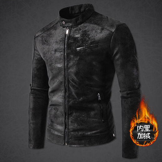 Shijanu trendy brand leather jacket men's stand collar autumn and winter velvet warm motorcycle style cycling jersey suede leather jacket brown L _Suitable for 116-130Jin Jin equals 0.5 kg