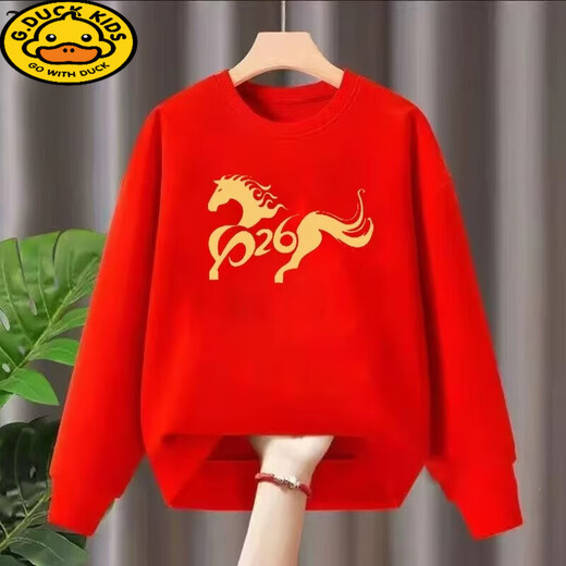 G.duck 2026 Red New Year's Greeting Clothes Plus Velvet New Year of the Horse Zodiac Year Tops Autumn and Winter Style Inner Shirts Festive Parent-Child Wear Red Get Rich Now - Spring and Autumn Style 200 Adult 5XL Size (Recommended 190-210 Jin Jin is equal to 0.5 kg)