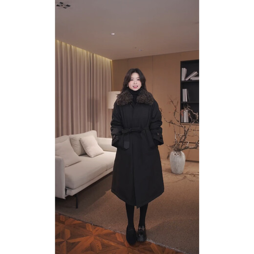 GZQJ lightweight temperature-locking 90 white duck down mid-length waisted down jacket for women 2025 new winter 3990 black M 38 recommended 105-115 Jin Jin equals 0.5 kg