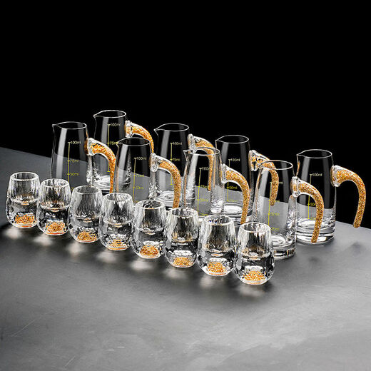 Zailu gold foil white wine cup set diamond faceted crystal glass wine dispenser creative household small mouthful of spirits wine cup gold foil 8+8 gold foil 15ml cup + gold foil 100ml wine dispenser