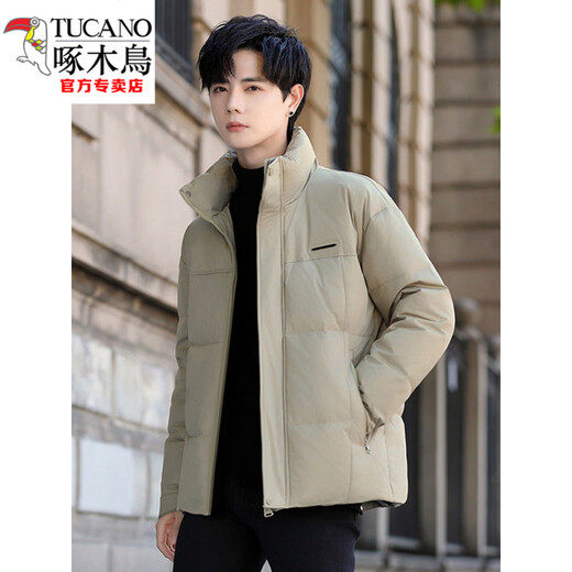 Мужская пуховая куртка Woodpecker (TUCANO), новинка 2025 года, зимняя утолщенная теплая белая утиная пуховая куртка в корейском стиле, повседневная куртка с воротником-стойкой, армейский зеленый M 100-125Jin Jin весит 0,5 кг