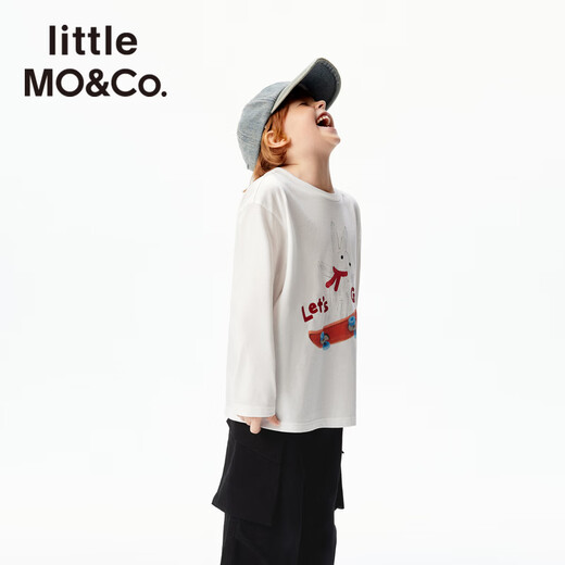 Little MO&Co.5A antibacterial pure cotton little moco children's clothing 26 spring new style for boys and girls original rabbit printed long-sleeved T-shirt, white, antibacterial 160 160/76