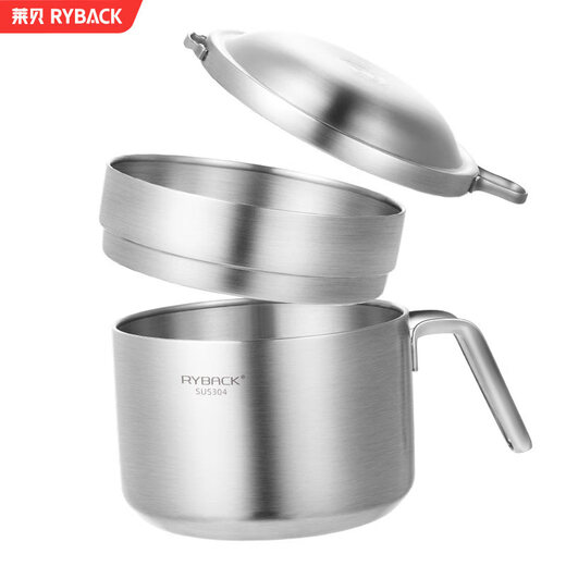 RYBACK food-grade 304 stainless steel instant noodle bowl with lid lunch box student canteen rice cooker all-steel instant noodle bowl + compartment + spoon and chopsticks